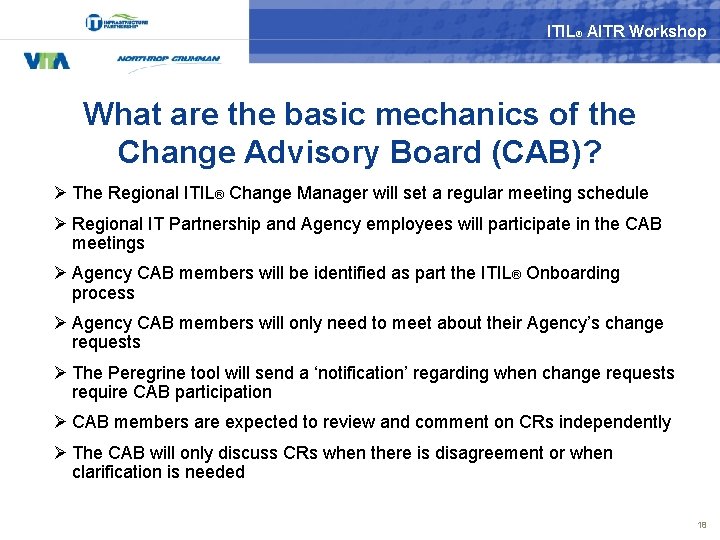 ITIL® AITR Workshop What are the basic mechanics of the Change Advisory Board (CAB)?