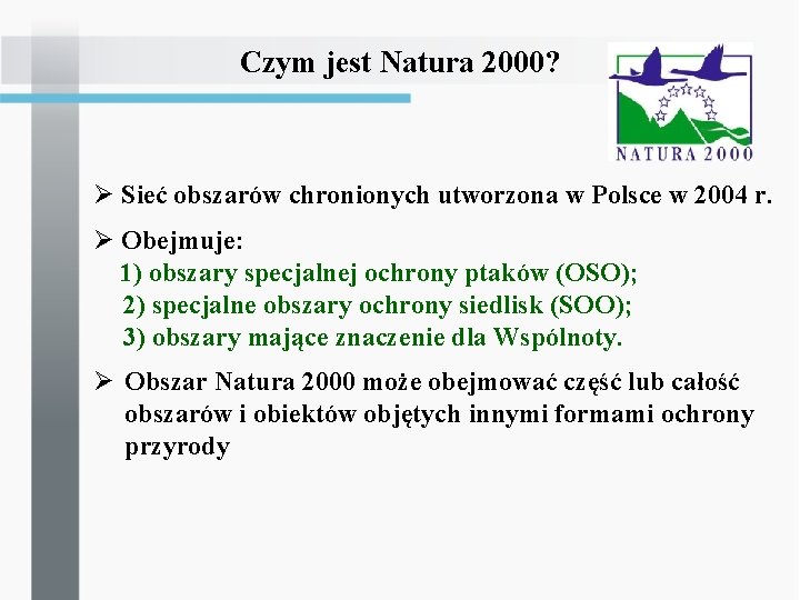 Czym jest Natura 2000? Ø Sieć obszarów chronionych utworzona w Polsce w 2004 r.