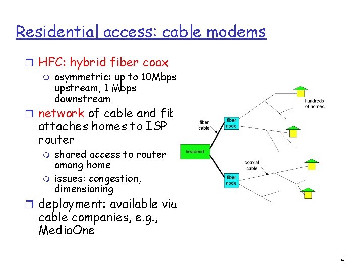 Residential access: cable modems r HFC: hybrid fiber coax m asymmetric: up to 10