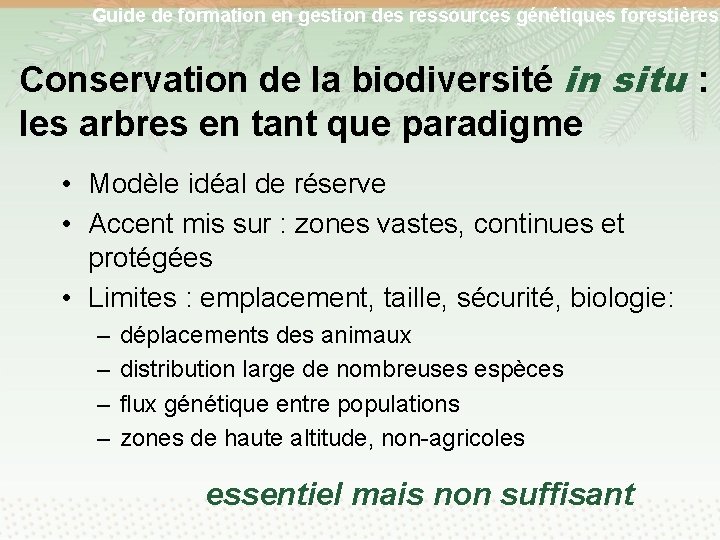 Guide de formation en gestion des ressources génétiques forestières Conservation de la biodiversité in