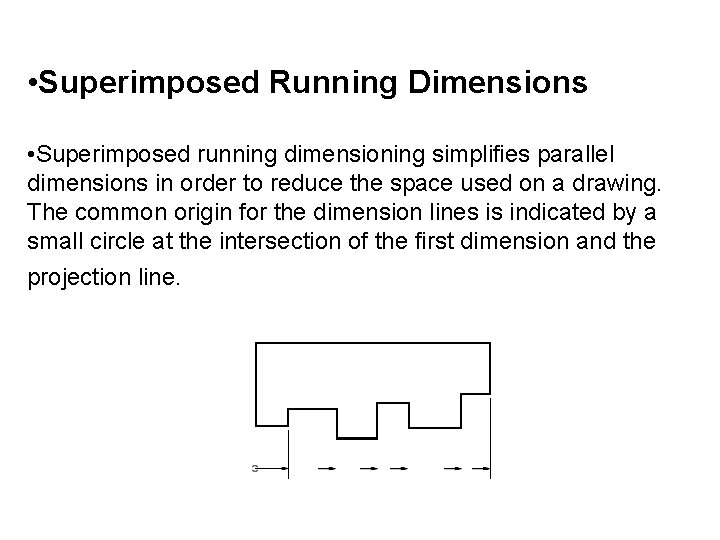  • Superimposed Running Dimensions • Superimposed running dimensioning simplifies parallel dimensions in order