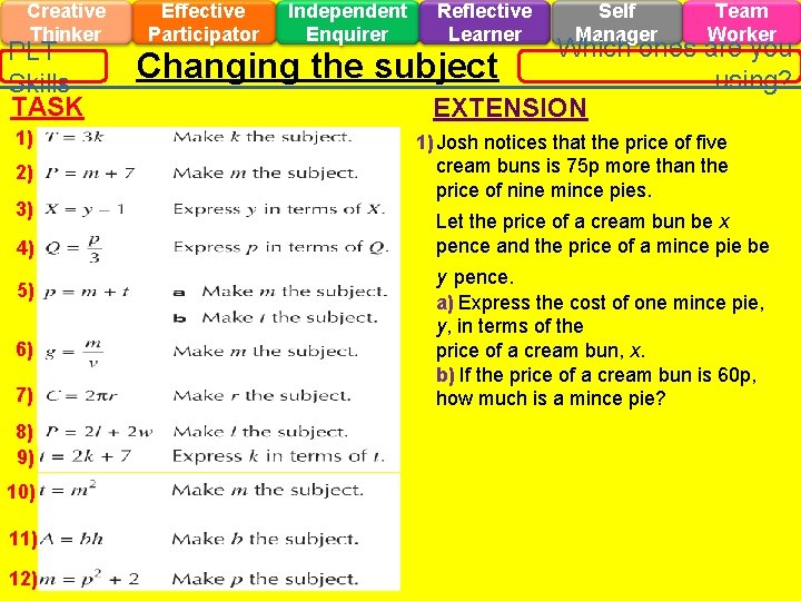 Creative Thinker PLT Skills TASK 1) 2) 3) 4) 5) 6) 7) 8) 9)