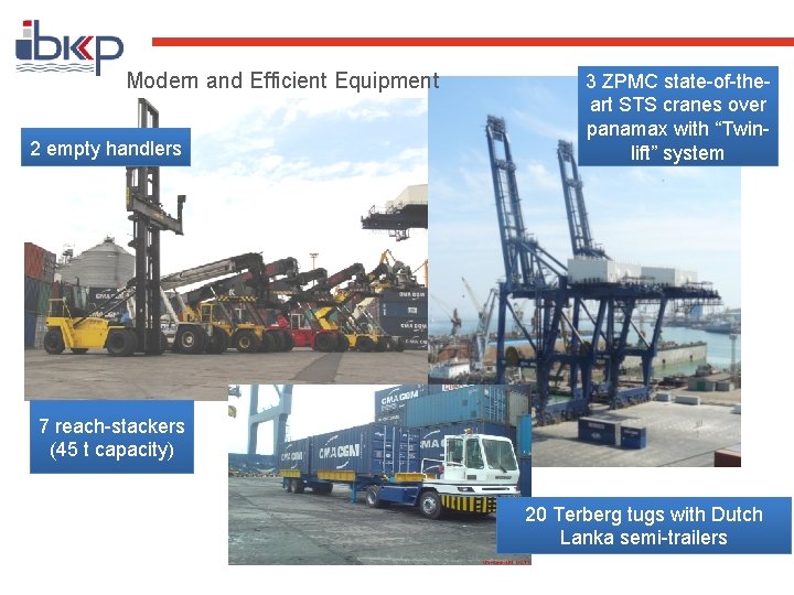 Modern and Efficient Equipment 2 empty handlers 3 ZPMC state-of-theart STS cranes over panamax