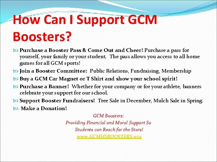 How Can I Support GCM Boosters? Purchase a Booster Pass & Come Out and