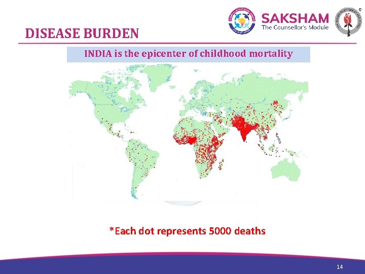DISEASE BURDEN INDIA is the epicenter of childhood mortality *Each dot represents 5000 deaths