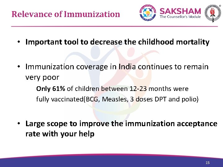 Relevance of Immunization • Important tool to decrease the childhood mortality • Immunization coverage