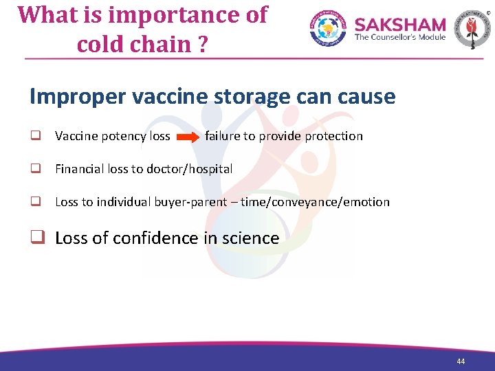 What is importance of cold chain ? Improper vaccine storage can cause q Vaccine