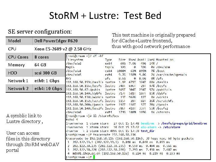 Sto. RM + Lustre: Test Bed SE server configuration: Model Dell Power. Edger R