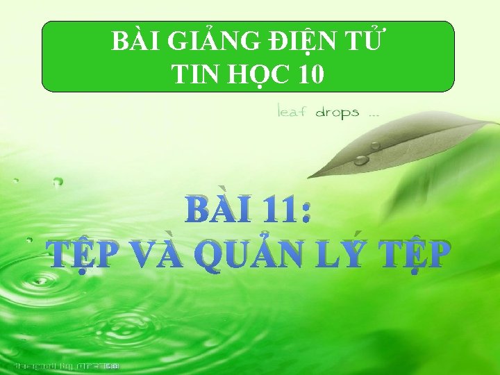 BÀI GIẢNG ĐIỆN TỬ TIN HỌC 10 BÀI 11: TỆP VÀ QUẢN LÝ TỆP