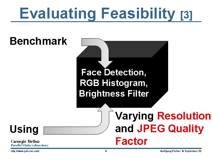 Evaluating Feasibility [3] Benchmark Face Detection, RGB Histogram, Brightness Filter Varying Resolution and JPEG