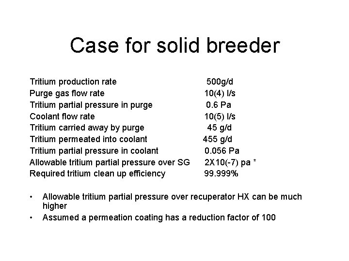 Case for solid breeder Tritium production rate Purge gas flow rate Tritium partial pressure
