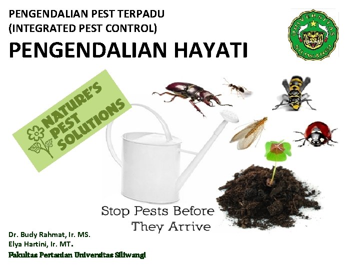 PENGENDALIAN PEST TERPADU (INTEGRATED PEST CONTROL) PENGENDALIAN HAYATI Dr. Budy Rahmat, Ir. MS. Elya