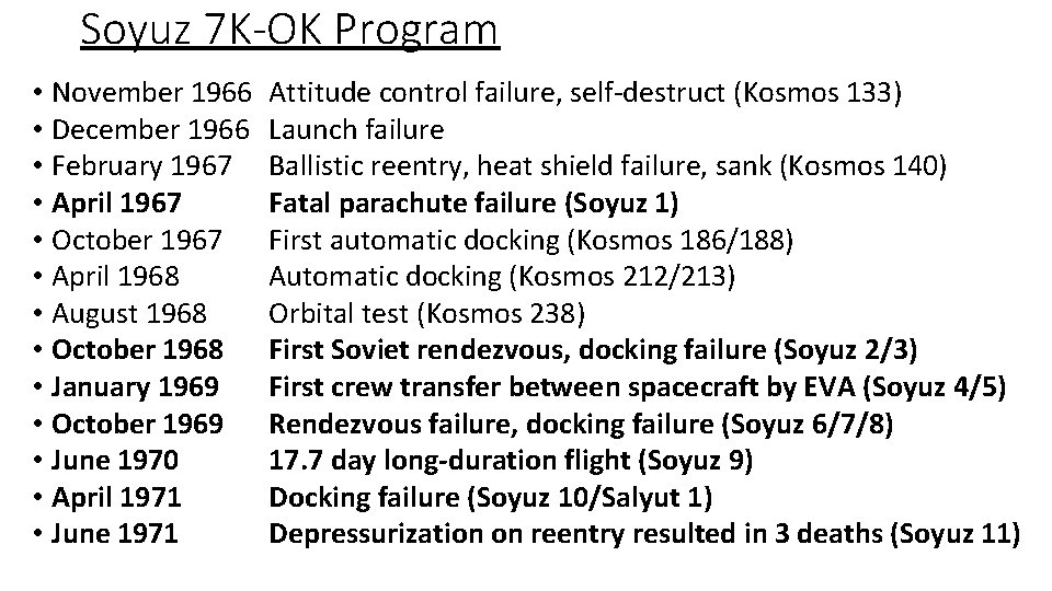 Soyuz 7 K-OK Program • November 1966 • December 1966 • February 1967 •