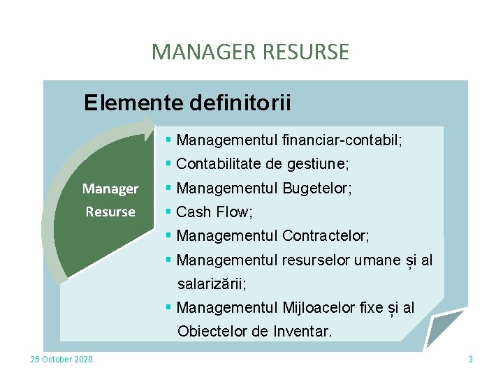 MANAGER RESURSE Elemente definitorii § Managementul financiar-contabil; § Contabilitate de gestiune; Manager Resurse §