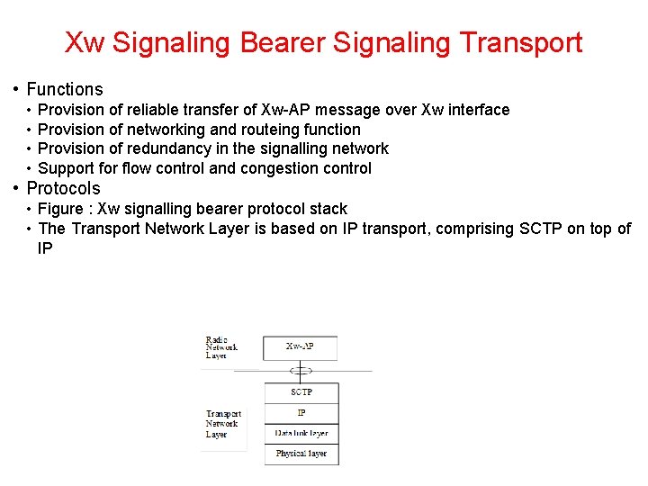 Xw Signaling Bearer Signaling Transport • Functions • • Provision of reliable transfer of Xw Signaling Bearer Signaling Transport • Functions • • Provision of reliable transfer of