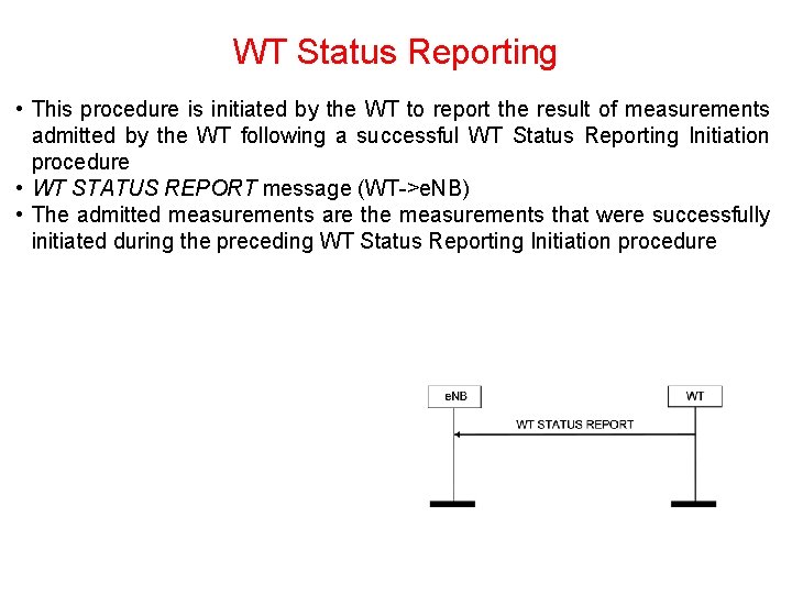 WT Status Reporting • This procedure is initiated by the WT to report the WT Status Reporting • This procedure is initiated by the WT to report the