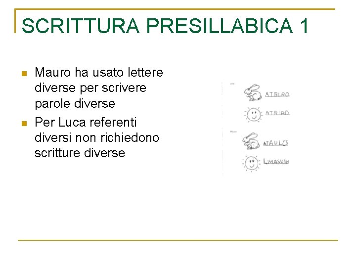 SCRITTURA PRESILLABICA 1 n n Mauro ha usato lettere diverse per scrivere parole diverse