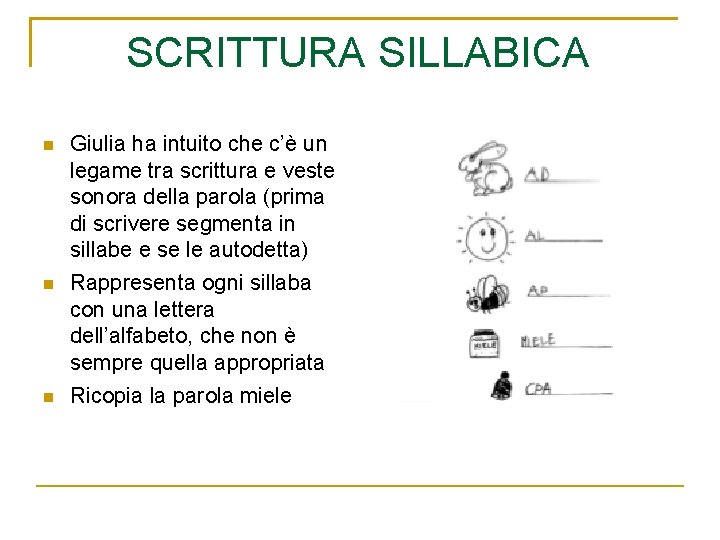 SCRITTURA SILLABICA n Giulia ha intuito che c’è un legame tra scrittura e veste