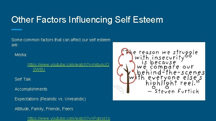Other Factors Influencing Self Esteem Some common factors that can affect our self esteem