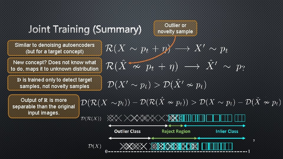 Joint Training (Summary) Outlier or novelty sample Similar to denoising autoencoders (but for a