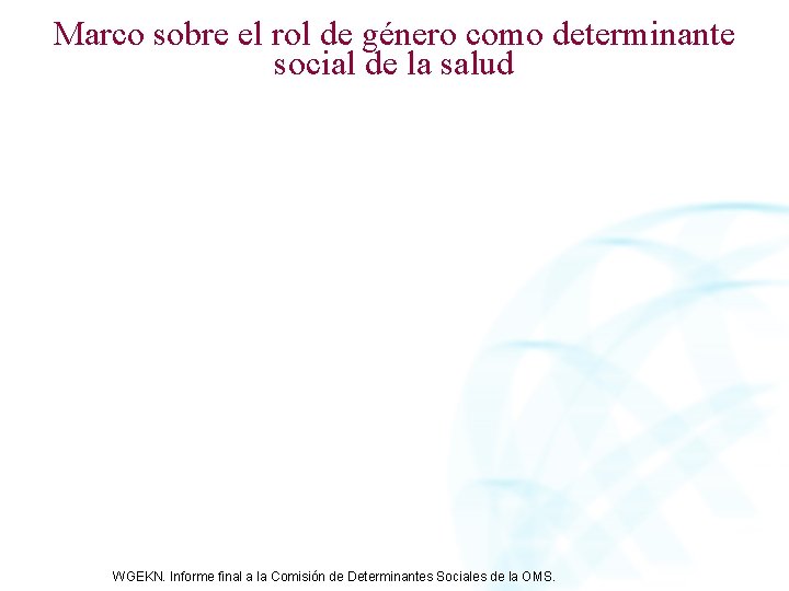 Marco sobre el rol de género como determinante social de la salud WGEKN. Informe