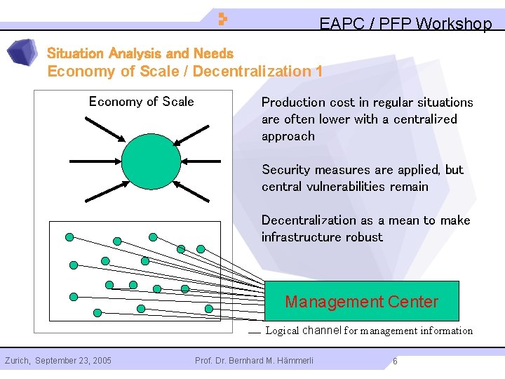 EAPC / PFP Workshop Situation Analysis and Needs Economy of Scale / Decentralization 1