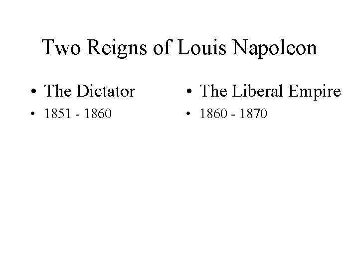 Two Reigns of Louis Napoleon • The Dictator • The Liberal Empire • 1851