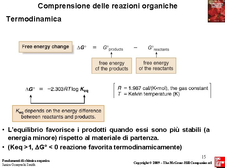 Comprensione delle reazioni organiche Termodinamica • L’equilibrio favorisce i prodotti quando essi sono più