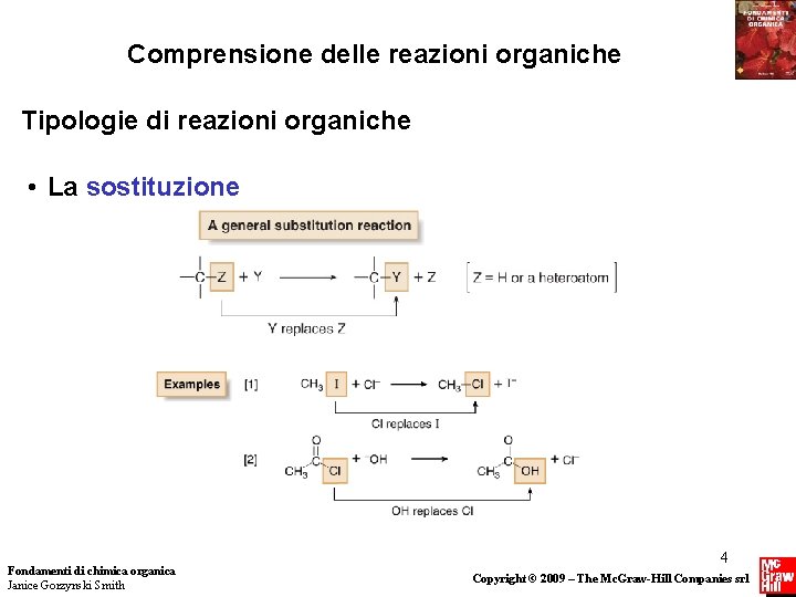 Comprensione delle reazioni organiche Tipologie di reazioni organiche • La sostituzione Fondamenti di chimica