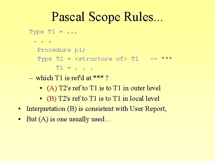 Pascal Scope Rules. . . Type T 1 =. . . Procedure p 1;