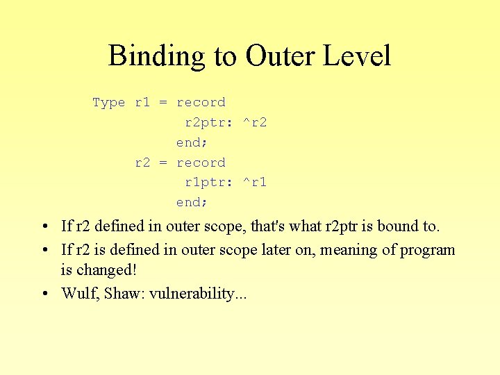 Binding to Outer Level Type r 1 = record r 2 ptr: ^r 2