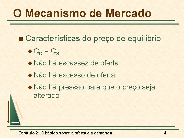 O Mecanismo de Mercado n Características do preço de equilíbrio l QD = QS