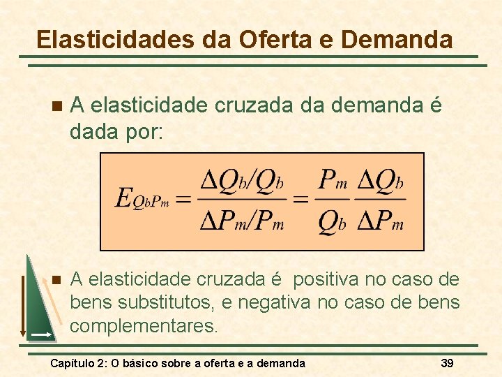 Elasticidades da Oferta e Demanda n A elasticidade cruzada da demanda é dada por: