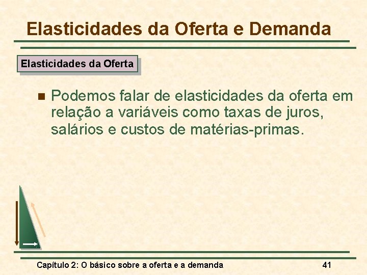 Elasticidades da Oferta e Demanda Elasticidades da Oferta n Podemos falar de elasticidades da