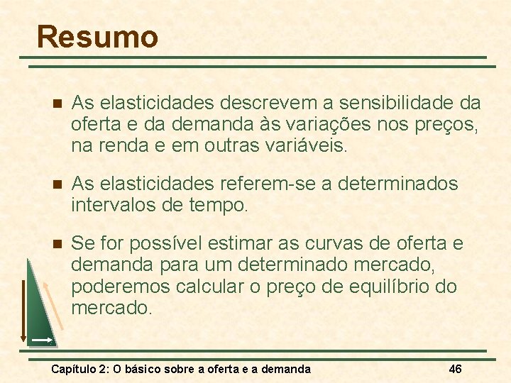 Resumo n As elasticidades descrevem a sensibilidade da oferta e da demanda às variações