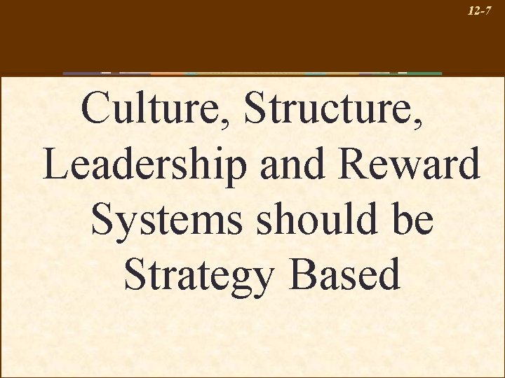12 -7 Culture, Structure, Leadership and Reward Systems should be Strategy Based 