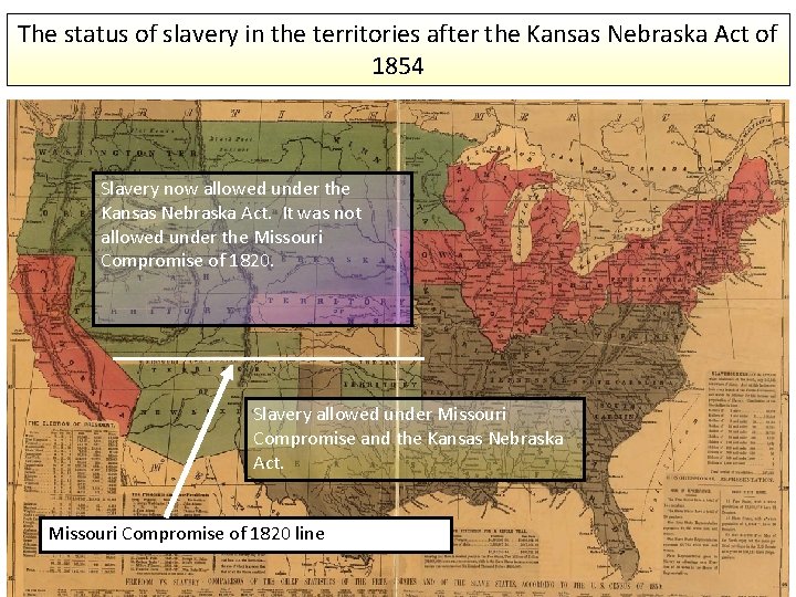 The status of slavery in the territories after the Kansas Nebraska Act of 1854