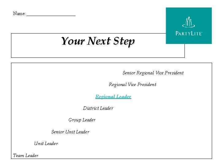 Name: __________ Your Next Step Senior Regional Vice President Regional Leader District Leader Group