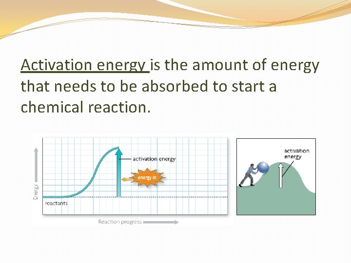 Activation energy is the amount of energy that needs to be absorbed to start