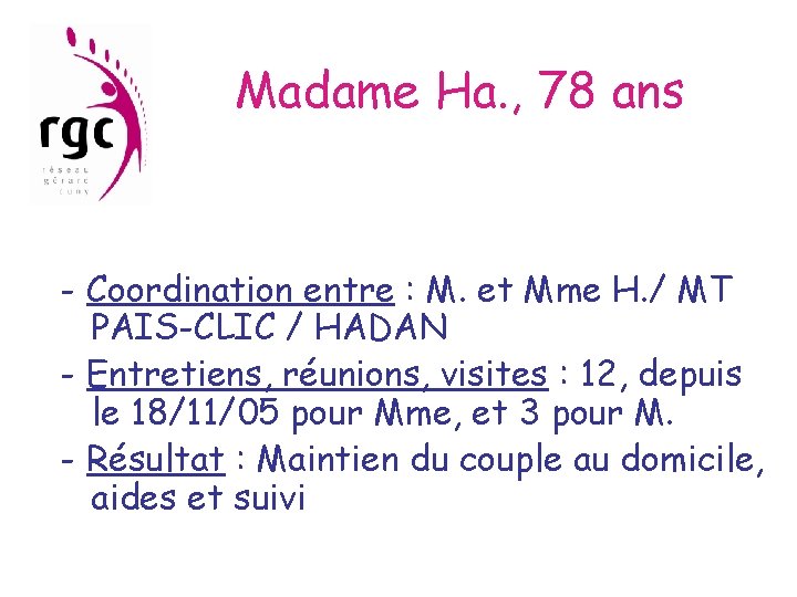 Madame Ha. , 78 ans - Coordination entre : M. et Mme H. /
