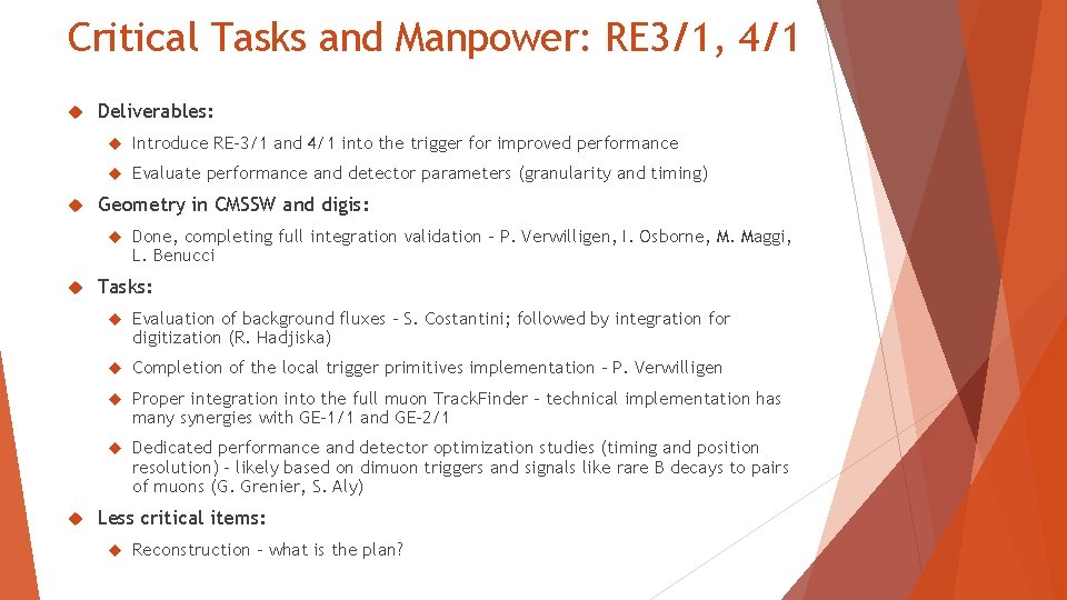 Critical Tasks and Manpower: RE 3/1, 4/1 Deliverables: Introduce RE-3/1 and 4/1 into the