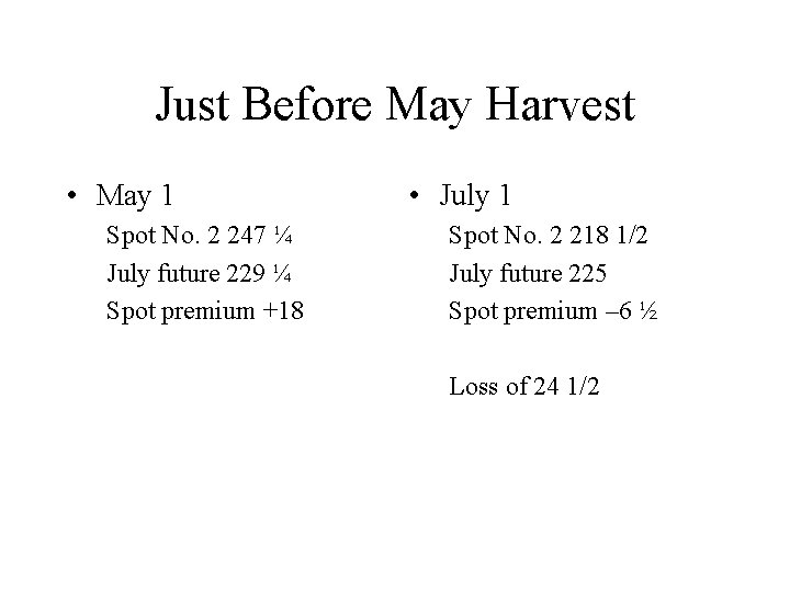 Just Before May Harvest • May 1 Spot No. 2 247 ¼ July future