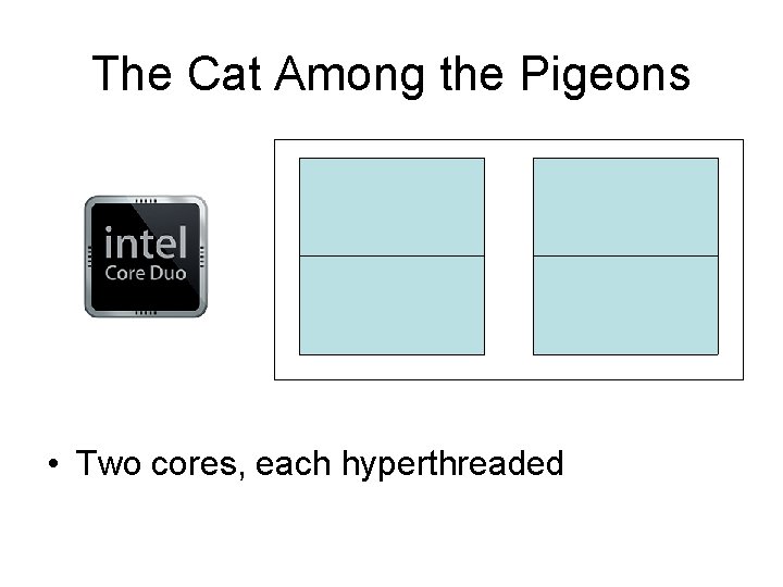 The Cat Among the Pigeons • Two cores, each hyperthreaded 
