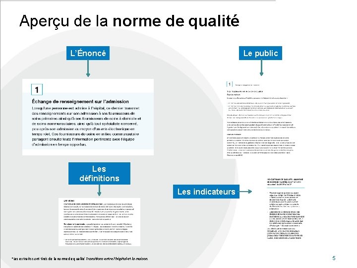 Aperçu de la norme de qualité Le public L’Énoncé Les définitions Les indicateurs *Les