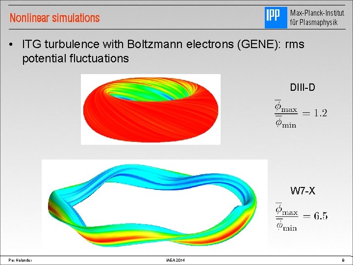 Max-Planck-Institut für Plasmaphysik Nonlinear simulations • ITG turbulence with Boltzmann electrons (GENE): rms potential
