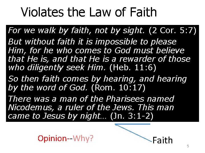 Violates the Law of Faith For we walk by faith, not by sight. (2