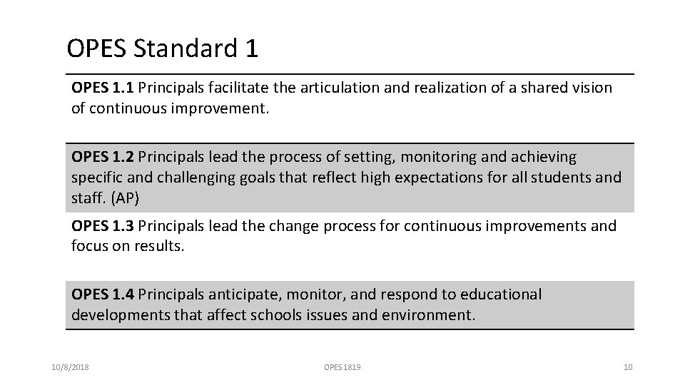 OPES Standard 1 OPES 1. 1 Principals facilitate the articulation and realization of a