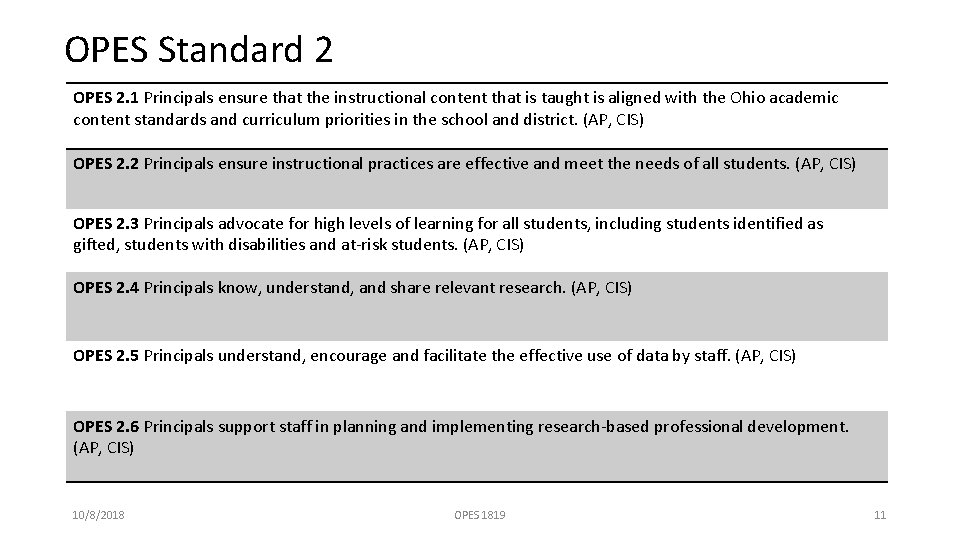 OPES Standard 2 OPES 2. 1 Principals ensure that the instructional content that is