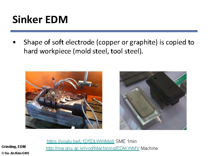 Sinker EDM • Shape of soft electrode (copper or graphite) is copied to hard