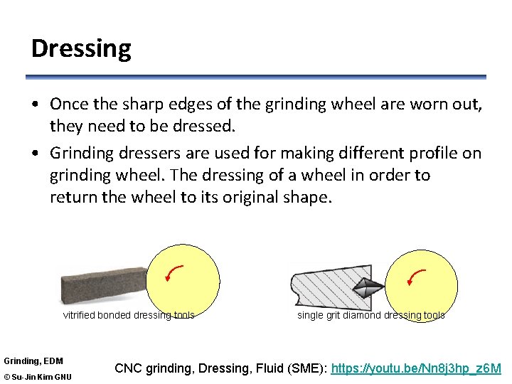 Dressing • Once the sharp edges of the grinding wheel are worn out, they